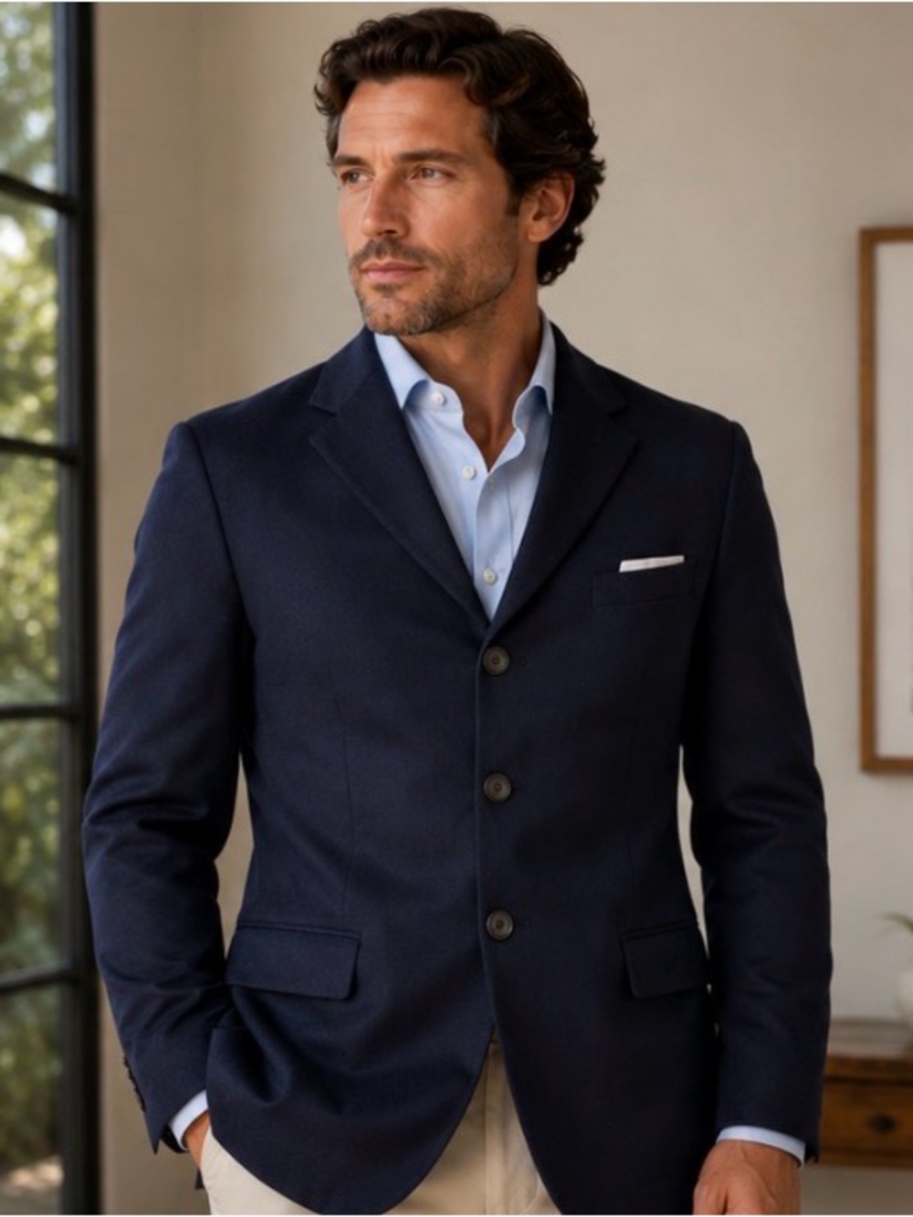 The Kooples Dark Navy Cotton-Blend Men's Blazer, FR/EU 48 ≈ US 38, generally a M